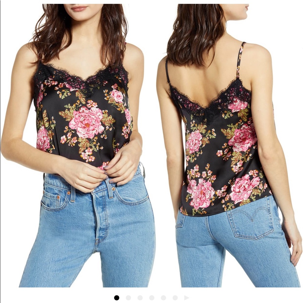 Lace trim satin camisole top
